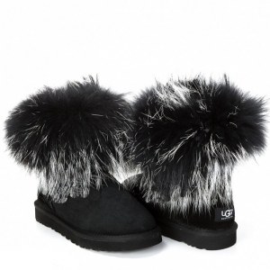 UGG Fox Fur Mini Black & White