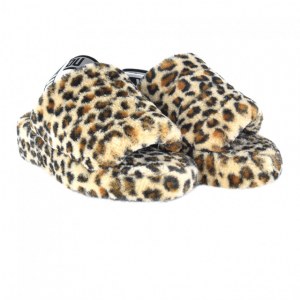 UGG FLUFF YEAH LOGO SLIDE LEOPARD