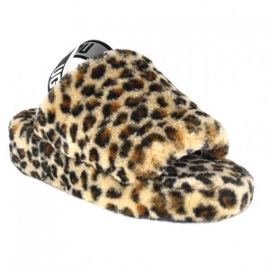 UGG FLUFF YEAH LOGO SLIDE LEOPARD