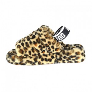 UGG FLUFF YEAH LOGO SLIDE LEOPARD