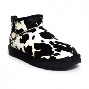 UGG CLASSIC ULTRA MINI COW PRINT BLACK