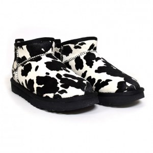 UGG CLASSIC ULTRA MINI COW PRINT BLACK